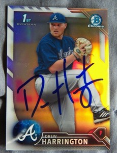 Atlanta Braves Drew Harrington Signed 2016 Bowman Chrome Refractor Auto Card