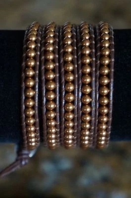 NUEVO Brazalete de Cuero Diseñador Chan Luu Marrón Perla 5 Envolturas Foto 1 de 3