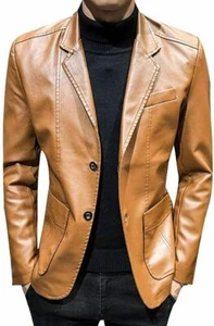 Blazer de cuero tostado genuino de cuero de cordero suave Blazer de hombre para hombre - Imagen 1 de 6