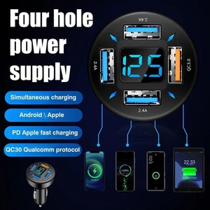 Cargador USB PD 30W Tipo-C,Adaptador Carga Rápida Coche Para iPhone QC3.0 4 Puertos Nuevo - Imagen 1 de 12