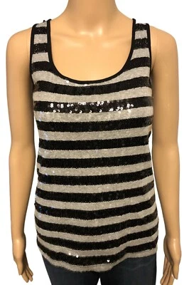 旧海军条纹背心 L 码全新带标签黑色灰色亮片正面 — 第 1/4 张图片