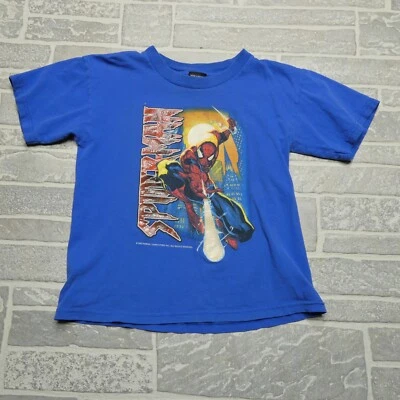 VINTAGE Spider Man T Shirt Youth Size 7 2003 Spiderman Marvel Mad Engine Comic - Image 1 of 4