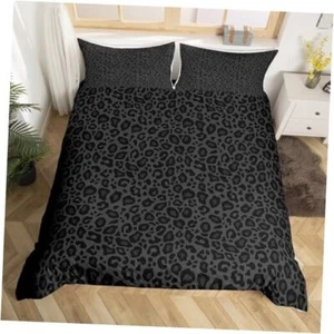 Gray Leopard Print Bedding Set African Cheetah Wildlife Comforter Full Black - Picture 1 of 7