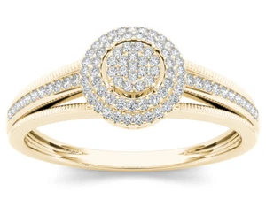 10k Yellow Gold 1/5 Ct Round Diamond Halo Engagement Wedding Ring Size 8 - Picture 1 of 5