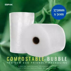 Compostable Bubble Wrap 375mm x 50M White Eco Friendly Packaging - Picture 1 of 1