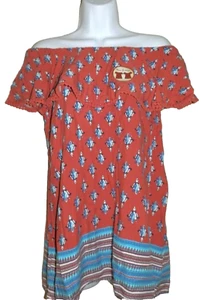 New Womens Small 4-6 Brown Floral Ruffle Top Off the Shoulder Faded Glory Rayon - Picture 1 of 3