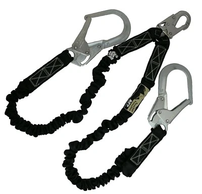 AFP New Fall Protection Safety Lanyard 4½' - 6' Double Leg with Dual Rebar Hook