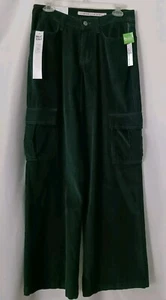 NEW Tinseltown Low Rise / Wide Leg Couduroy Cargo Dark Green Pant Sz. 7 / 28 - Picture 1 of 6