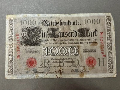 🇩🇪 1910 German 1000 Mark Reichsbanknote Imperial WWI Era Note - Image 1 of 2