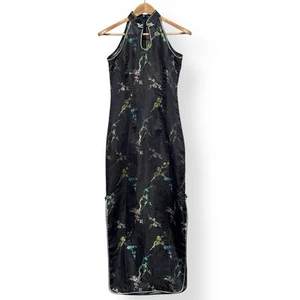 Vintage 90's Jacquard Floral Print Sleeveless Maxi Dress Black Womens Size Small - Picture 1 of 17
