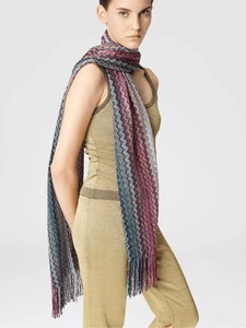 "Bufanda tejida en zigzag multicolor Missoni vintage hecha en Italia 60"" x 17""" - Imagen 1 de 10