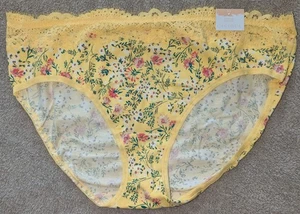 Lane Bryant Cacique Yellow Floral Print Cotton Hipster w/Lace ~Size 6/8 Medium - Picture 1 of 4