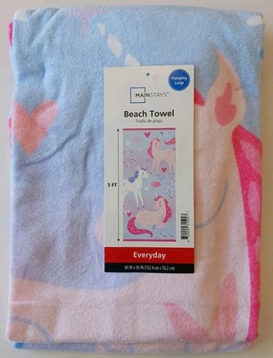 Toalla de Playa Mainstays Unicorns 60x30 Algodón Poliéster Rosa Azul NUEVA Con Etiqueta Foto 1 de 4