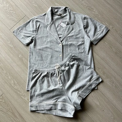Conjunto corto de pijama J Crew Dreamy mezcla de algodón para mujer XS gris pequeño defecto Foto 1 de 4