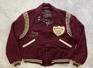 Vintage 60s Barker Varsity Club Varsity Wool Letterman Jacket Size 46 - Picture 1 of 16