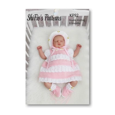 SHIFIO'S PATTERNS Knitting Pattern for Lacey Layers Baby Dress, Bonnet & Bootees KP92