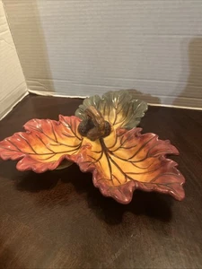 Elements handpainted exclusive fall Trio Maple Leaf shaped candy/nut bowl dish - Picture 1 of 6