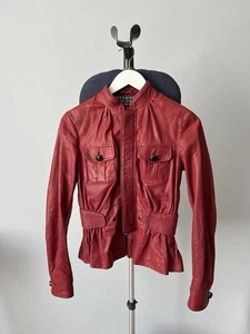 Vintage Avant Garde Dsquared2 Women’s Red Leather Moto Jacket Size 42 S - Picture 1 of 22