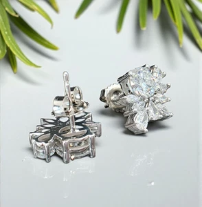 3.33 Ct Lab Grown Diamond Cluster Studs Earrings 14k White Gold D VS1 IGI Cert - Picture 1 of 8