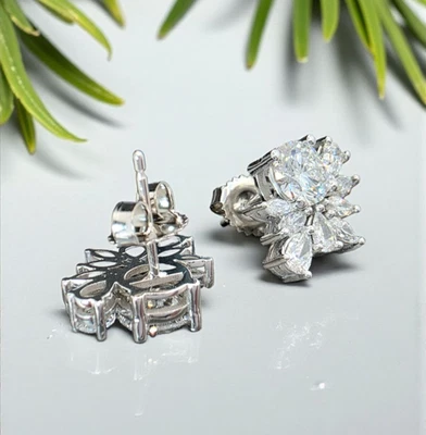 3.33 Ct Lab Grown Diamond Cluster Studs Earrings 14k White Gold D VS1 IGI Cert - Image 1 of 4