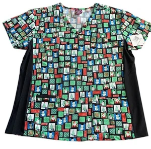 Divine Scrubs by JDM Women's Christmas Scrub Top Size 2X- Santa & Snowman - Picture 1 of 4