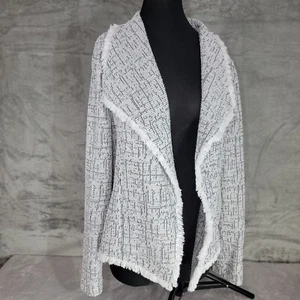 Adrienne Vittadini Jacket Womens XL Black/White/Gray Open Front Fringe Edges/Hem - Picture 1 of 12