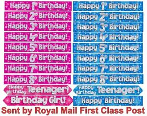 9ft Blue & Pink Holographic Foil Birthday Banner Decoration 1 to 18 Years Party