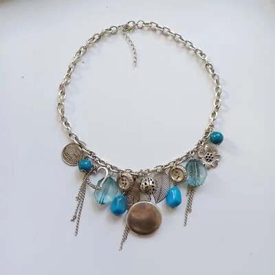 Collar Boho Vintage Chic Tono Plata Turquesa Cuentas Temática Norte Dije Foto 1 de 4