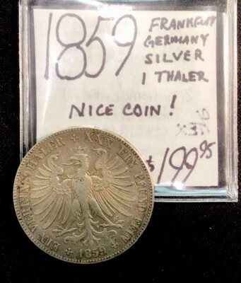 1859 Frankfurt Germany Silver 1 Thaler. Nice Coin! ENN Coins - Image 1 of 3