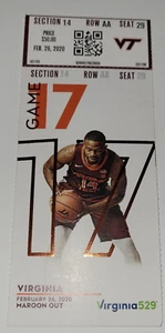 Virginia Tech vs Virginia Cavaliers UVA 02/26/2020 Unused Basketball Ticket Stub - Picture 1 of 2