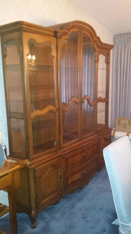 Vintage china cabinet hutch solid wood large from 60's Excellent condition EUC Cover