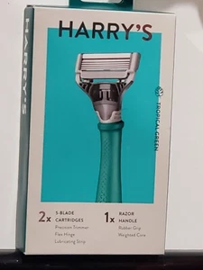 HARRY'S RAZOR plus 2 X 5-Blade Cartridges (Tropical Green) - Brand New! Sealed! - Picture 1 of 2