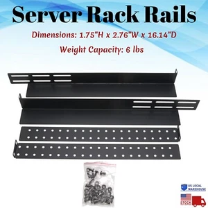 Adjustable Server Rack Shelf 1U Mount Shelves Rail Rails Network Cabinet Black - Afbeelding 1 van 8
