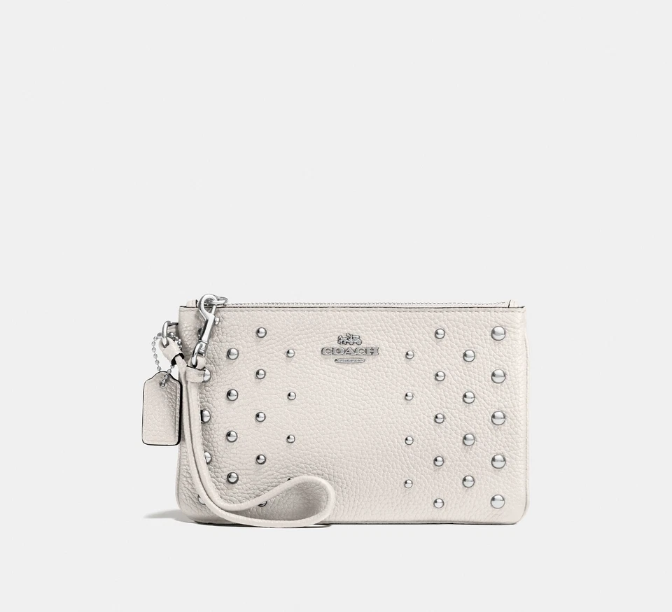 Coach 57862 Ombre Rivets Chalk Leather Wristlet Bag