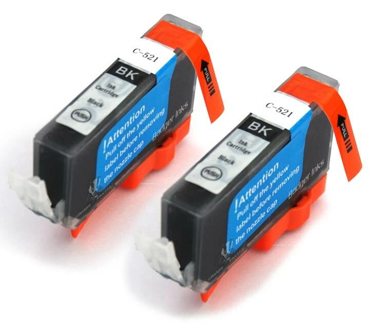 2x Black Compatible Printer Ink Cartridges to replace Canon 521 CLI-521Bk - Image 1 of 1