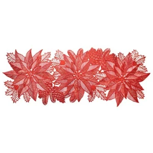 CHRISTMAS RED POINSETTIA LAZER CUTOUT TABLE RUNNER 38" x 15" Shiny Vinyl At Home - Picture 1 of 1