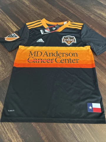 New Adidas Youth Houston Dynamo Soccer Jersey Size Kids Medium Black Orange Cover