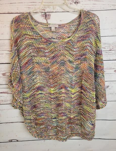 DB Est 1962 Multicolor Mesh 3/4 Sleeve Bat Wing Top Cover Up Women's Size Large - Picture 1 of 9