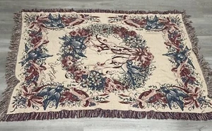 Glynda Turley COTTAGE CORE Tapestry Throw Blanket Soft Woven Fringe Vtg Cotton - Picture 1 of 5