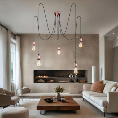 Design Suspendu Lampe Suspendue Ess Chambre Éclairage Plafonniers Tissu Cuivre - Photo 1/4