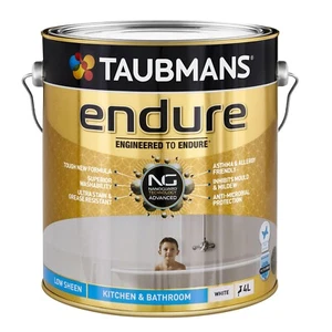 Taubmans ENDURE KITCHEN & BATHROOM PAINT 4L Water Based, Low Sheen WHITE - Picture 1 of 1
