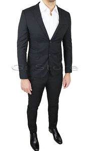 ABITO UOMO COMPLETO GIACCA CON PANTALONI NERO SLIM FIT ADERENTE CASUAL ELEGANTE - Bild 1 von 3