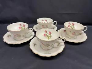 Rosenthal "MOSS ROSE" Pompadour ~ Ivory ~ Set of 4 ~ Cups & Saucers ~ 2 5/8" - Picture 1 of 9