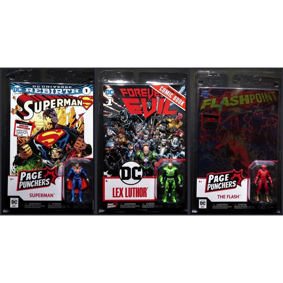 DC Universe Page Punchers 超人 Lex Luthor Flash 漫画书可动人偶套装 — 第 1/4 张图片