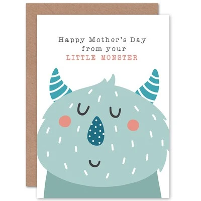 Cute Kids Animal Mothers Day Monster Blank Greeting Card With Envelope - Imagem 1 de 4