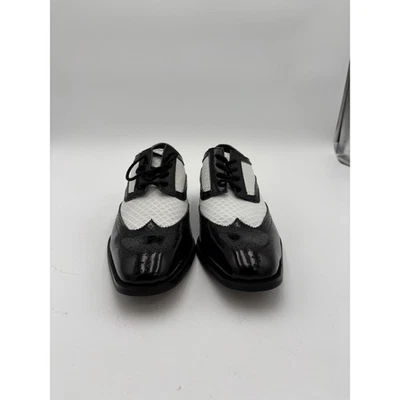 Giorgio Venturi Mens Sz 8.5 Wingtip Oxfords Black & White Leather Dress Shoes - Image 1 of 4