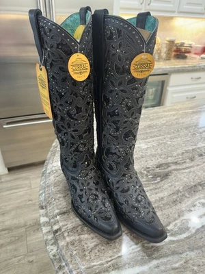 Botas Corral Mujer Tachonadas Estrás Lentejuelas Incrustación Tooled - Negras - Talla 8 1/2 Foto 1 de 4