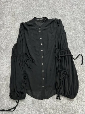 Blusa Top Allsaints Mujer 10 Negra Seda Botón Frontal Mangas Acanaladas Cuello Banda Foto 1 de 4