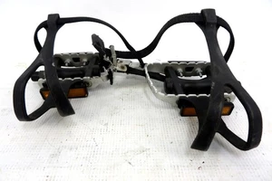 TREK SYSTEM 1 PLATFORM PEDALS WITH STRAPS Road Bike 410g 9/16"  Almost No Use! - Picture 1 of 4