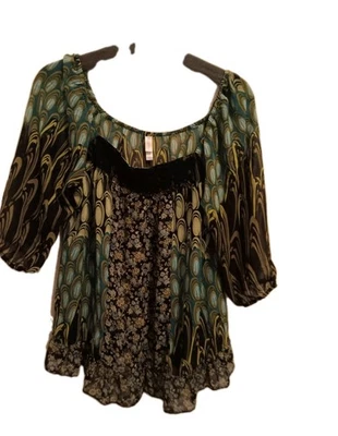Blusa Xhilaration, Para Mujer Talla L, Negro Verde Gasa Cinta Red Floral Abstracto Foto 1 de 4